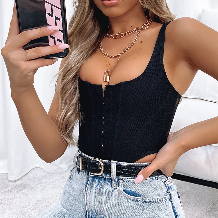 Dubeyi White Mesh Backless Zipper Up Square Neck Cropped Tank Top Sexy Skinny Bustier Corset Top Summer Women Vest Clubwear