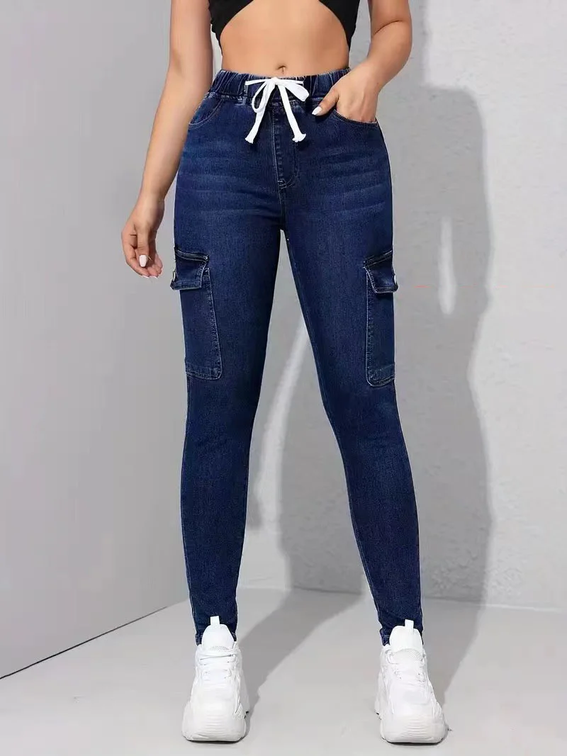 Women's Denim Skinny Lace-up Elastic Waist Elastic Denim Leggings