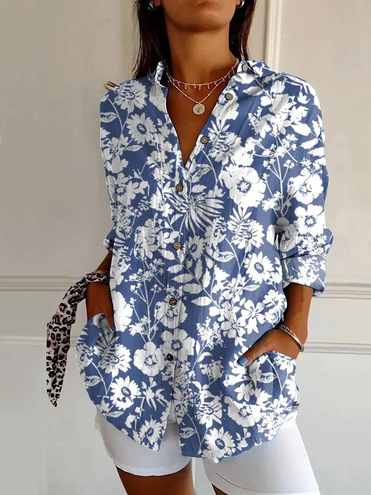 Women's Floral Print Casual Long-sleeved Shirt