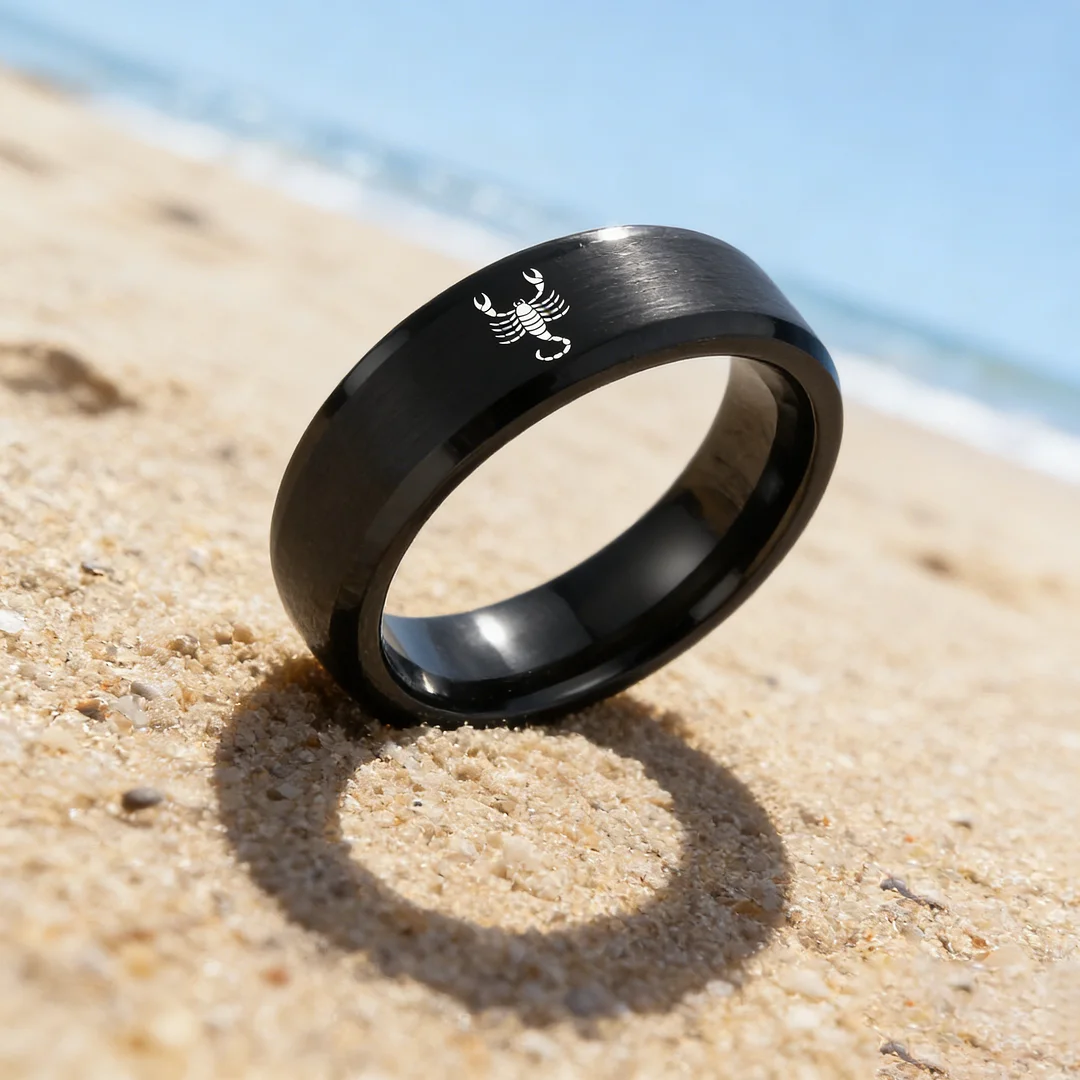 Wedding Fashion Black Scorpio Tungsten Ring and Flat Edge Comfort Fit for Men and Women 4MM 6MM 8MM Width