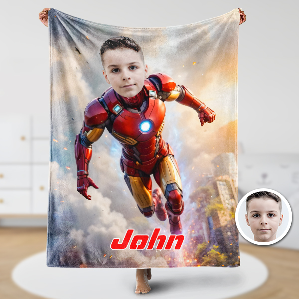 Custom Flying Hero Boy Blankets Personalized Face & Name Hero Blanket Gifts For Boys elevenforest