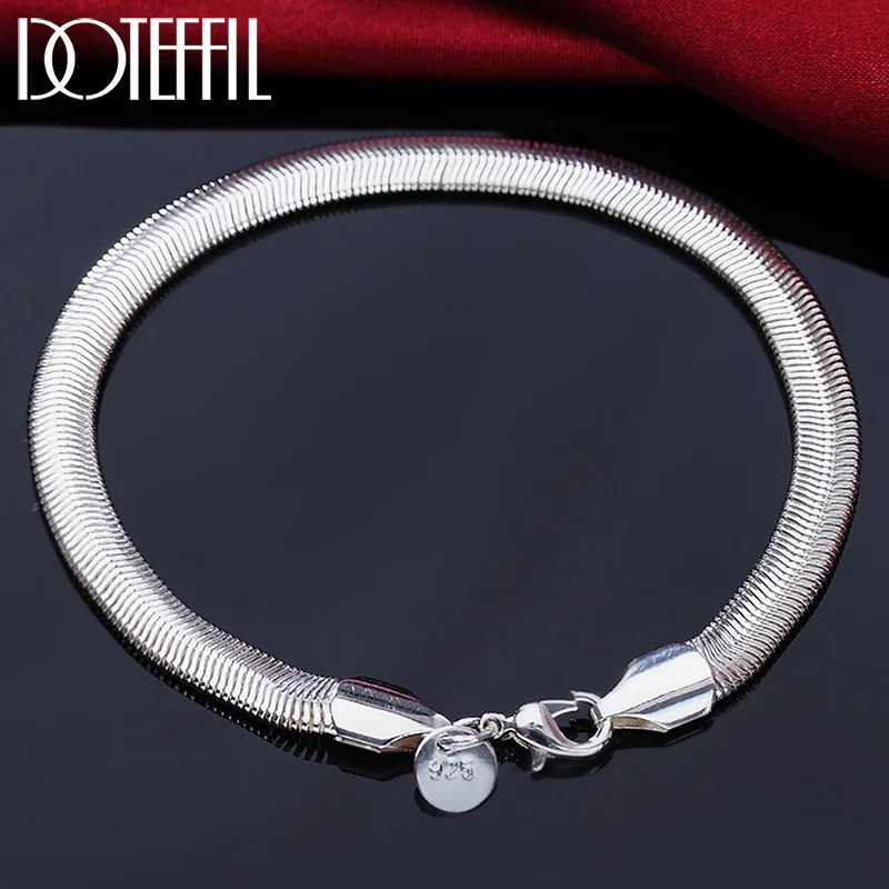 DOTEFFIL 925 Sterling Silver 6mm Side Snake Chain Bracelet For Women Jewelry