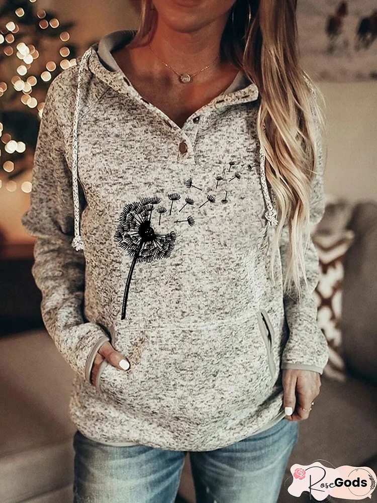 Women's Dandelion Printed Casual Hoodie