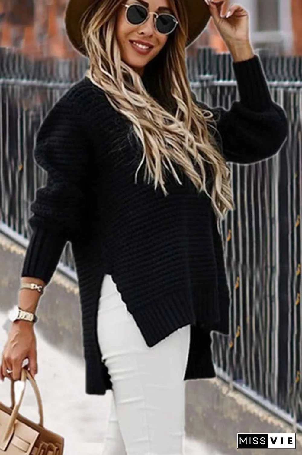 Half-high Neck Drawstring Knit Sweater