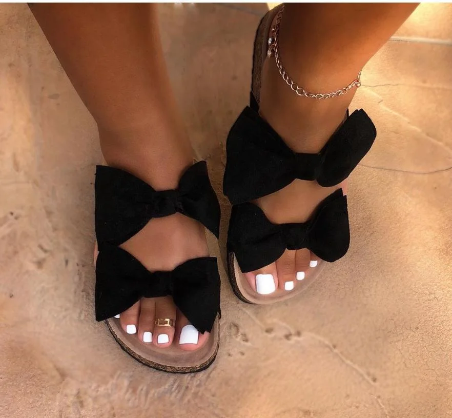 Women Slides 2 Straps Comfy Bow Slide Sandals