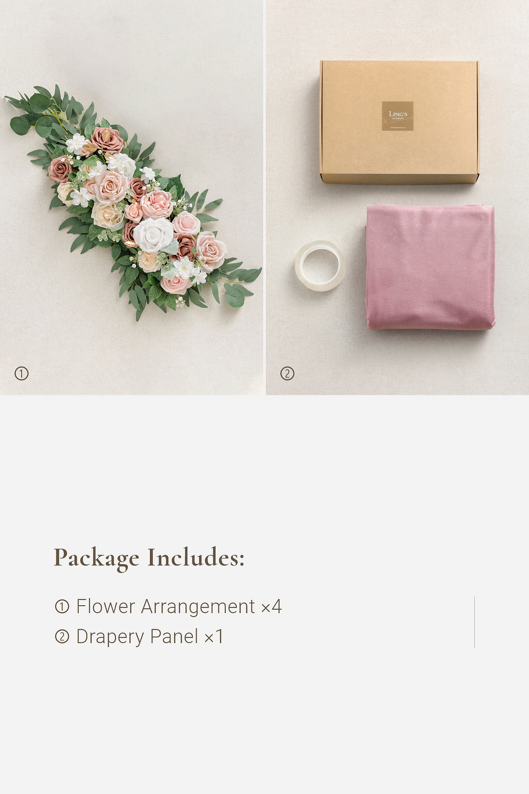 Flower Arrangements for Arch Decor in Dusty Rose & Cream