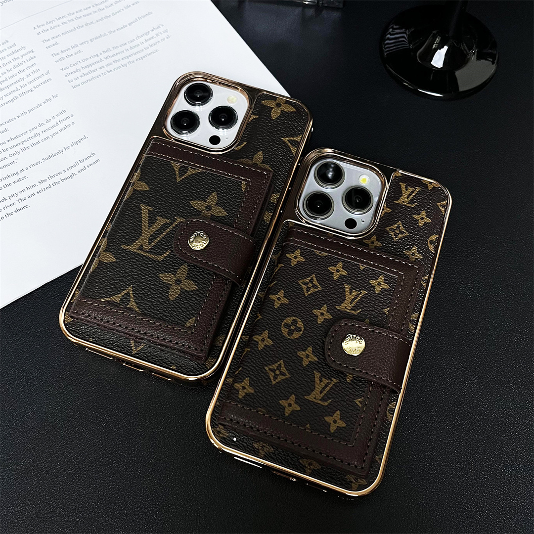 LV High Quality Luxury Electroplated Button Card Holder Apple iPhone Case