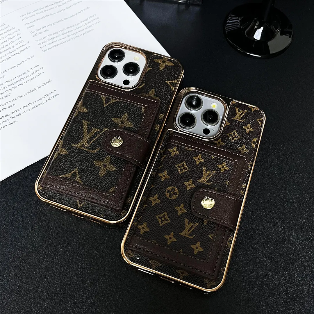 LV High Quality Luxury Electroplated Button Card Holder Apple iPhone Case