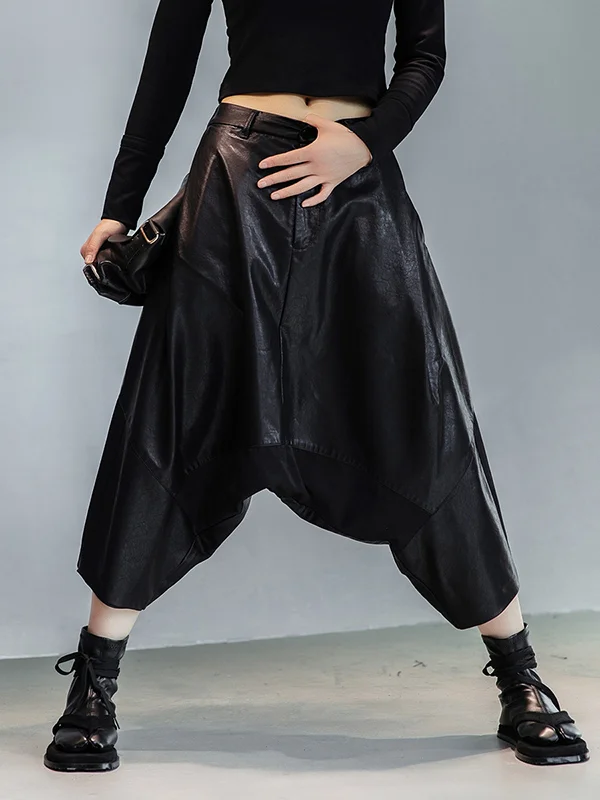 Minimalist Split-Joint High Waisted Harem Leather Pants