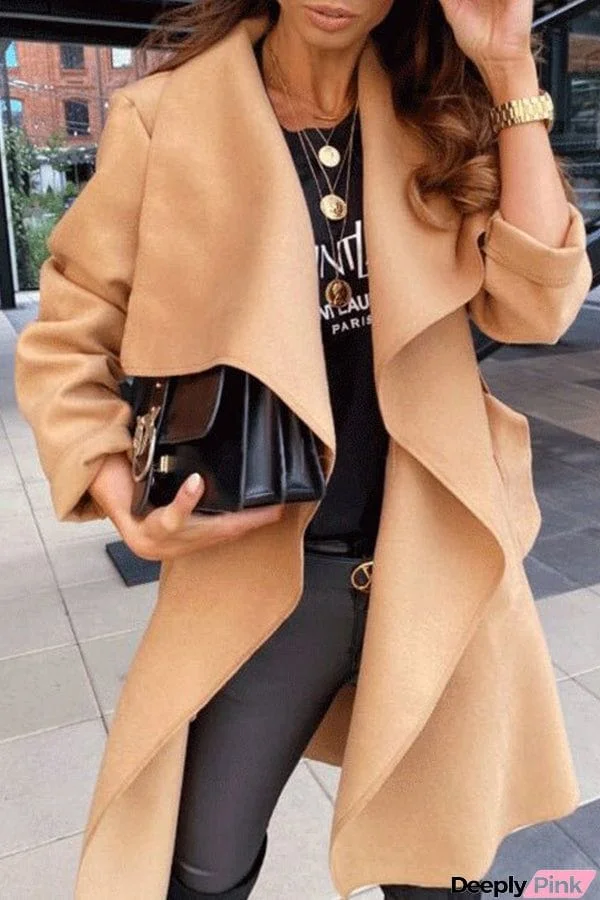 Women's Solid Tie Long Sleeve Wool Coat