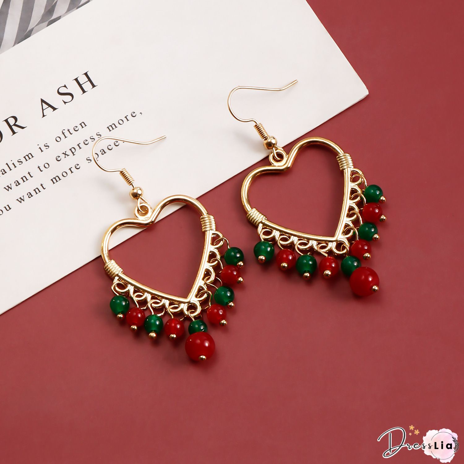 Fashion Hollow Big Heart Tassel Colored Crystal Earrings