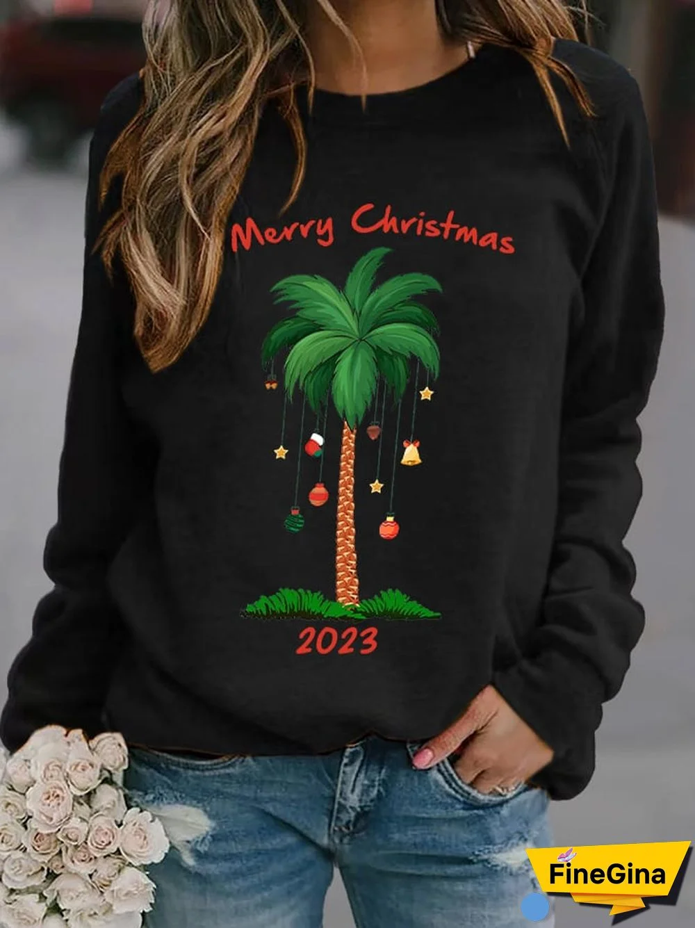 Women's Casual Merry Christmas Print Long Sleeve Sweatshirt