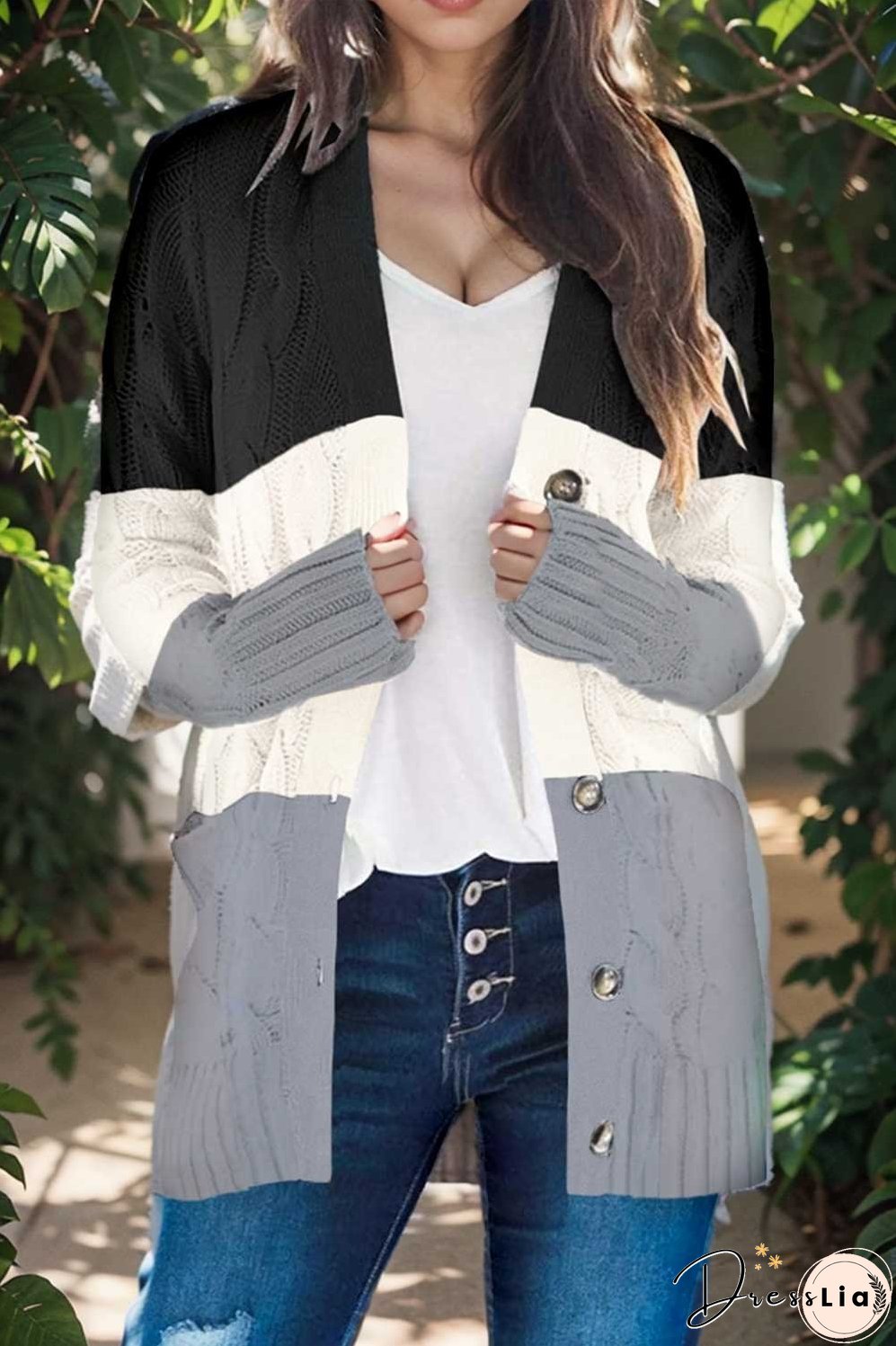 cozy cable knit button front long sleeve cardigan