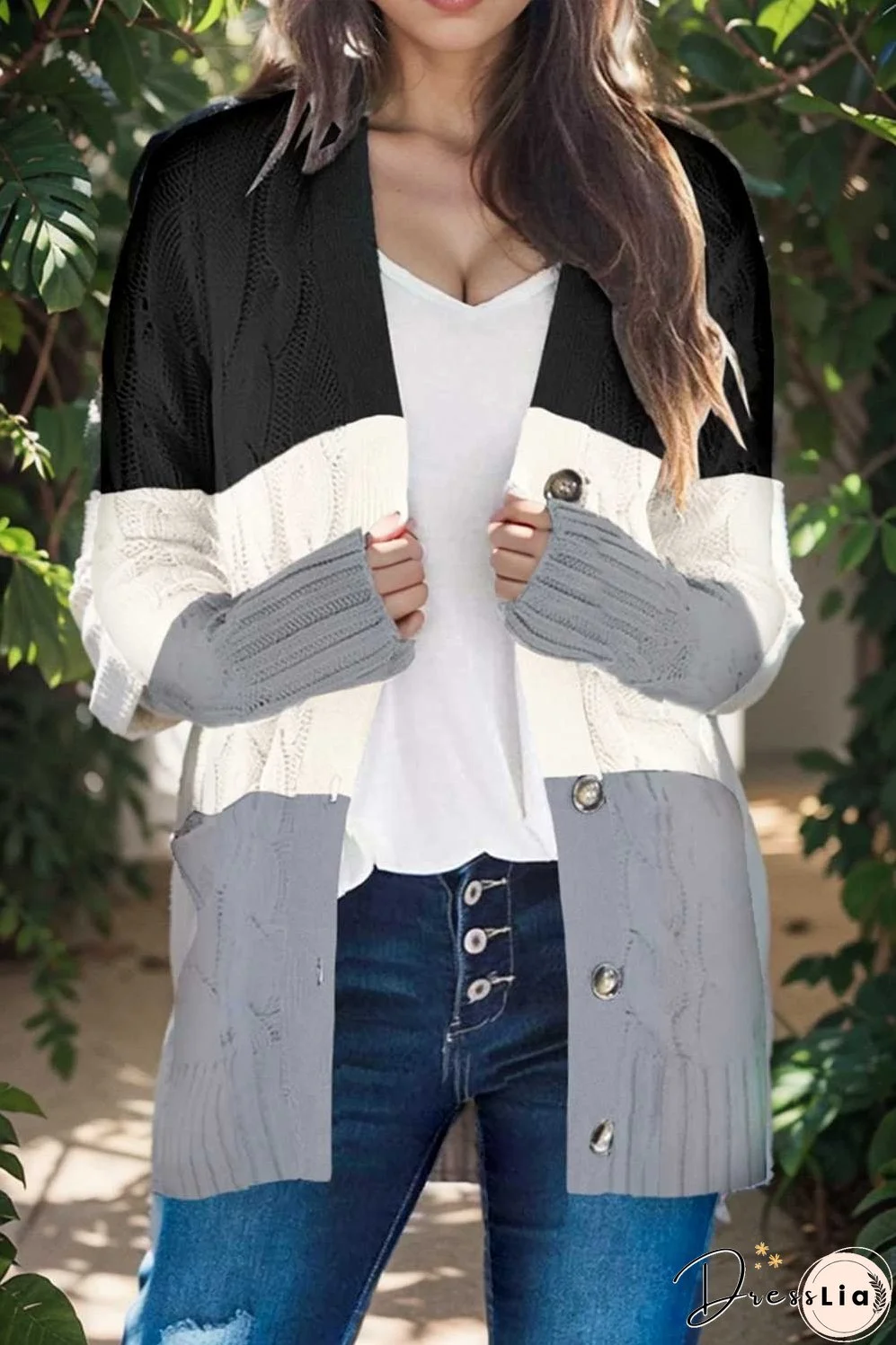 cozy cable knit button front long sleeve cardigan