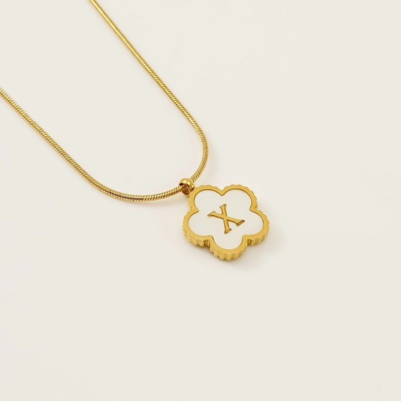Basic Classic Style Letter Flower 304 Stainless Steel Shell 18K Gold Plated Plating Inlay Pendant Necklace