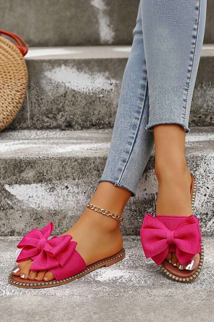 Casual Solid Color Bow Decor Round Toe Slippers 2024 - Xpluswear