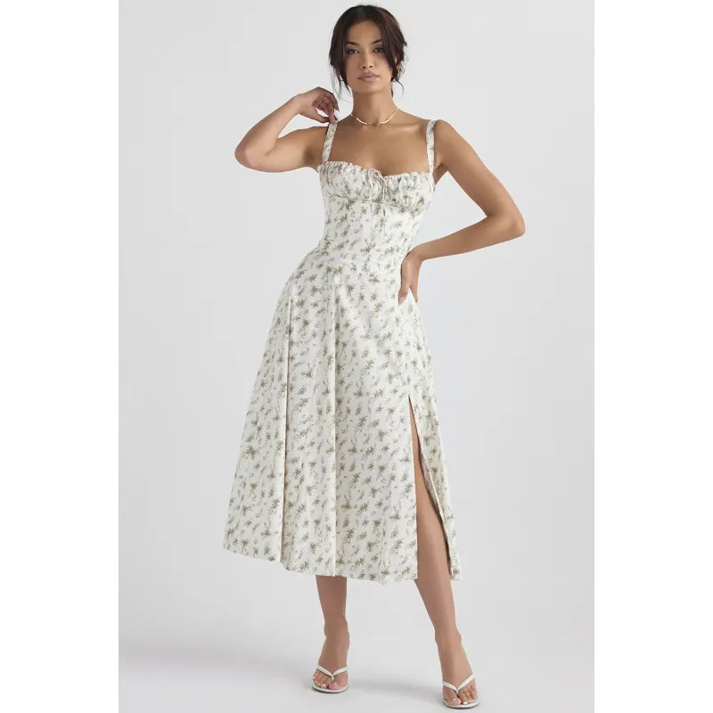 Casual Floral Flounce Strap Design Spaghetti Strap A Line Dresses