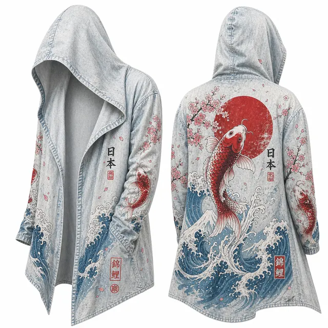 Techwear Japanese Kitsune Blossom Hooded Cloak Jacket