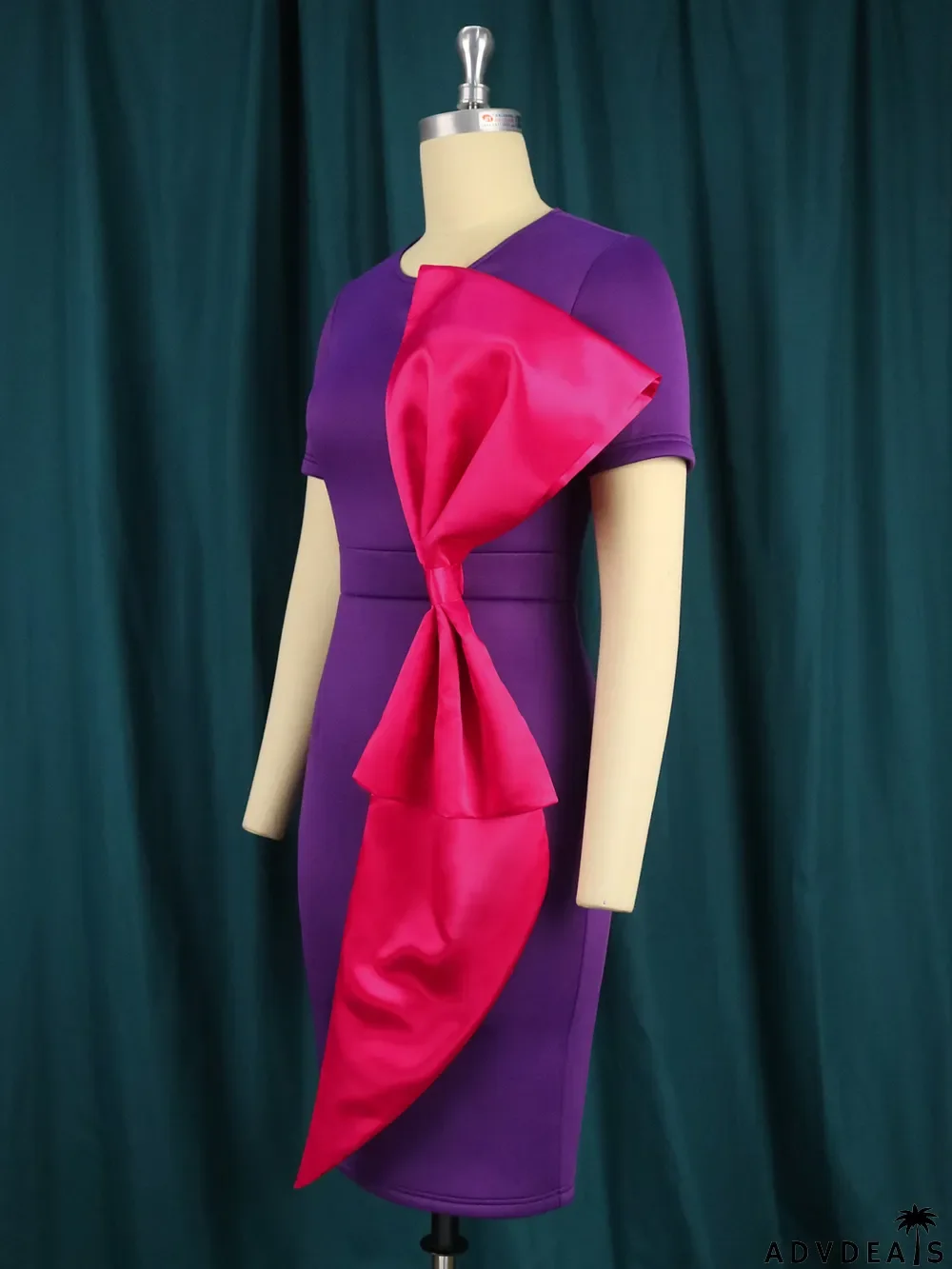 spring color contrast Bodycon Career wind big bow decoration dress Bow Dress