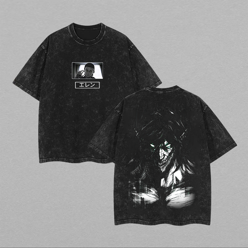 Eren Yeager Attack On Titan Printed Unisex Washed T-Shirt