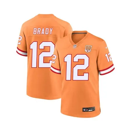 Men's '76 Tampa Bay Buccaneers #12 Tom Brady  Orange 50th Season Game Jersey