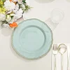 10 Pack | 9" Jade / Gold Scalloped Rim Plastic Dinner Plates, Disposable Party Plates