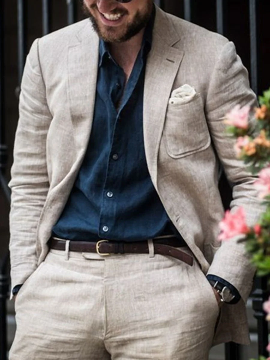 Men's Solid Color Casual Cotton And Linen Jacket