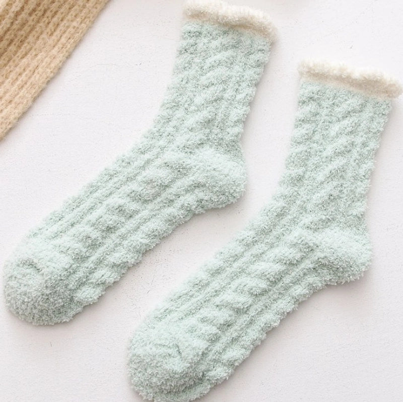Coral Velvet Socks Women’s Autumn And Winter Velvet Thickened Towel Floor Socks Mid-tube Moon Socks Long-tube Sleep Socks Warm