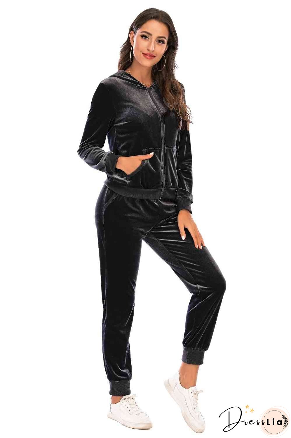 Zip-Up Hooded Jacket and Pants Set