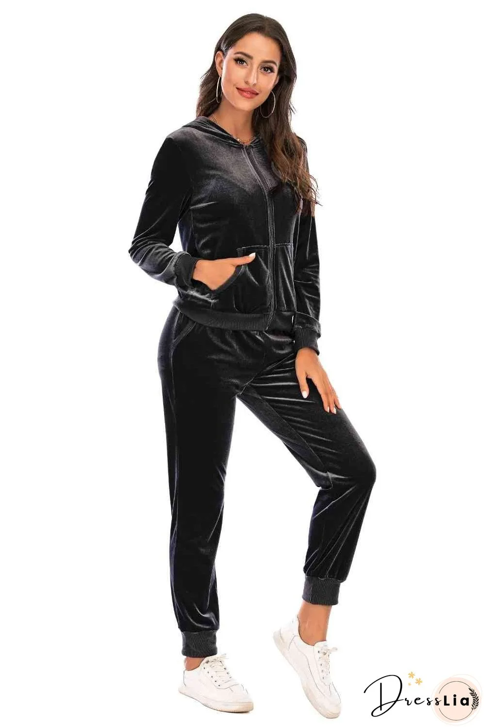 Zip-Up Hooded Jacket and Pants Set
