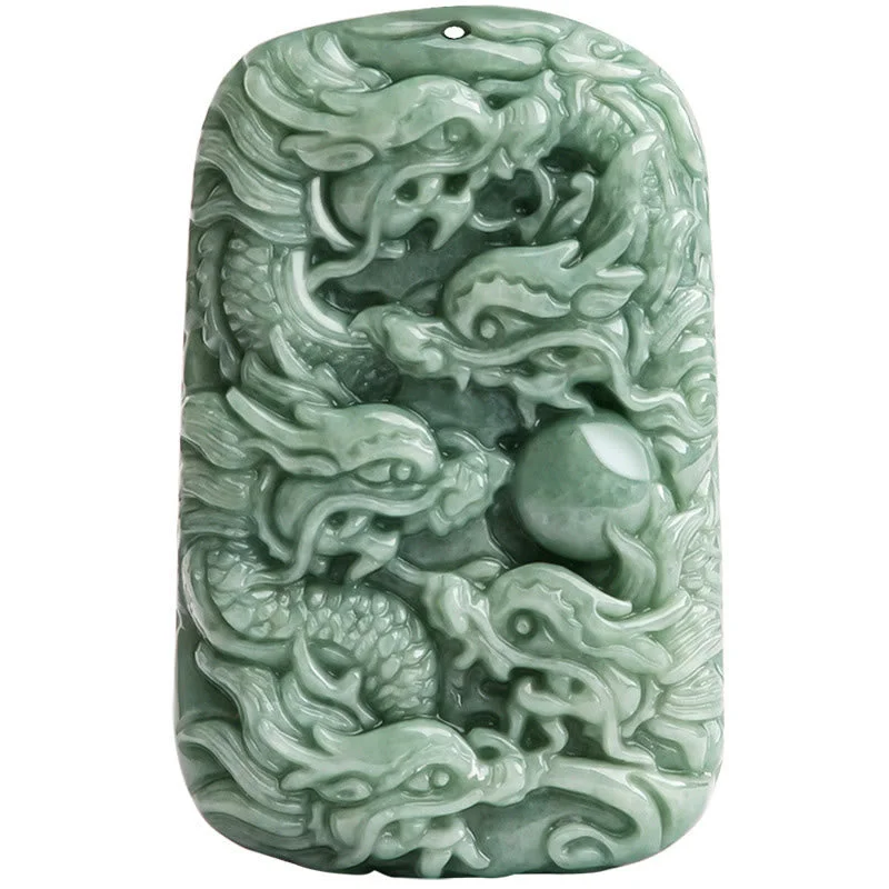 Natural Jade Nine Dragons Protection Strength Amulet Bead String Necklace Pendant