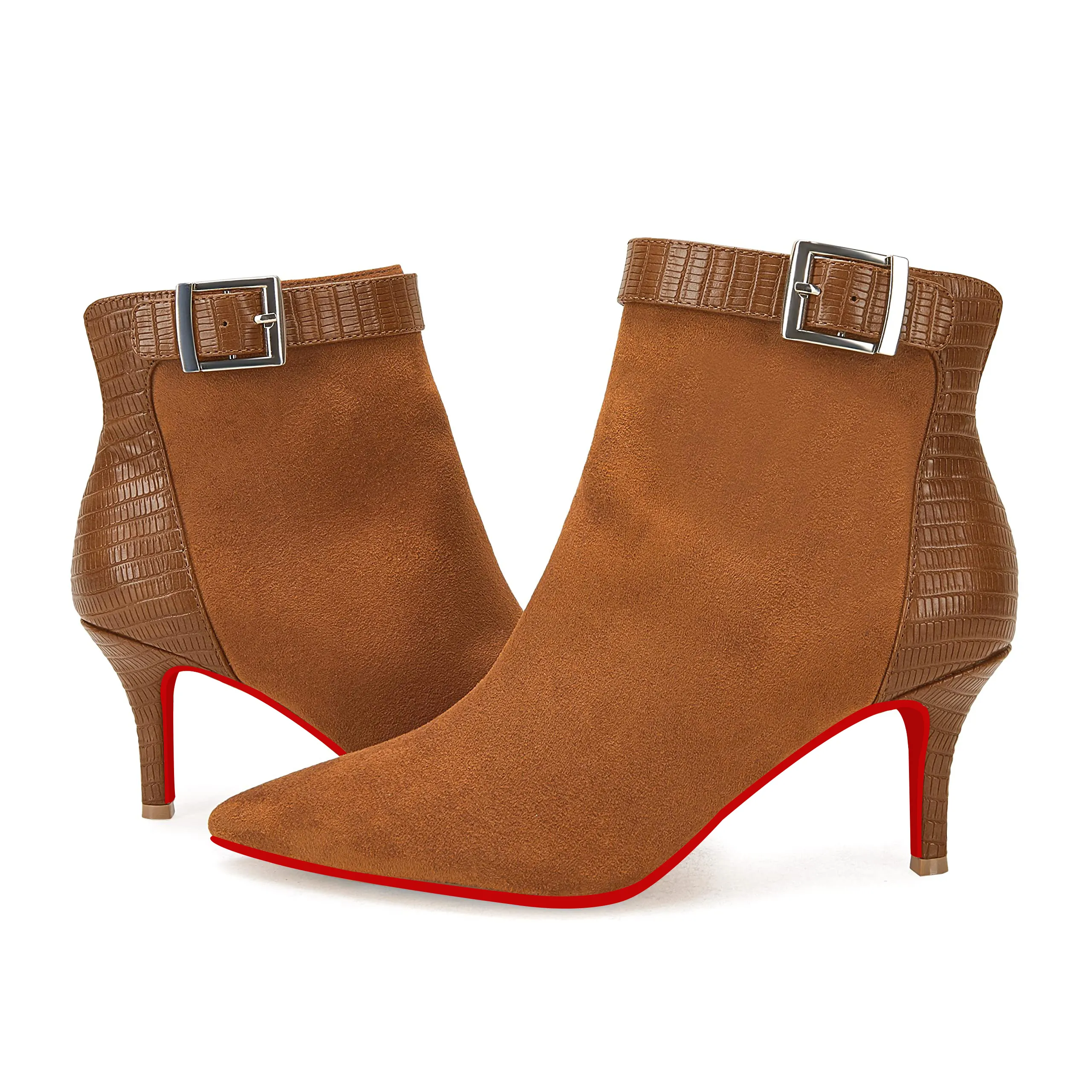 60mm Women's Pointed Toe Ankle Booties Stiletto Kitten Heel Side Zipper Ankle Buckle Strap Winter-vocosishoes