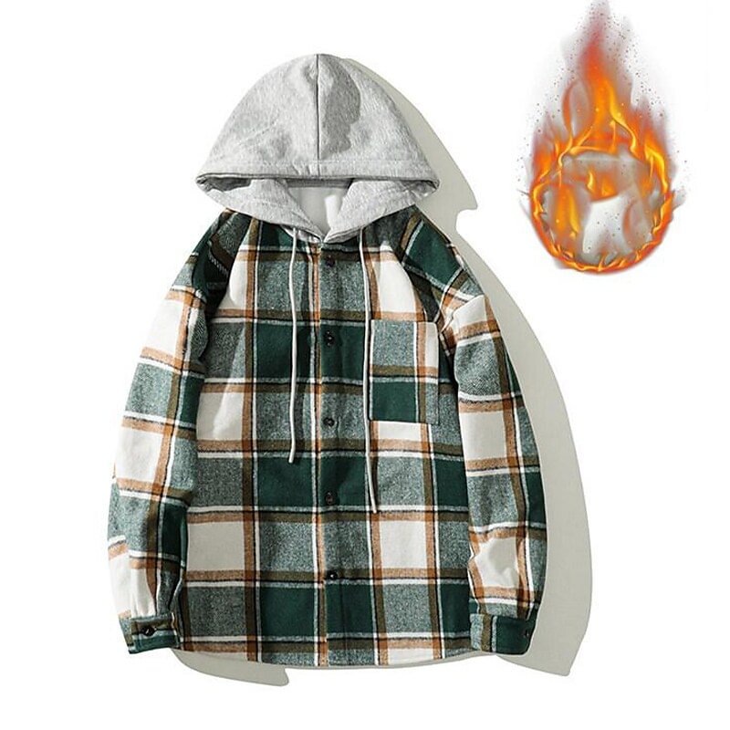 Rogoman Men's Outdoor Casual Check Patchwork Long Sleeve Plaid Button Down Fleece Shacket