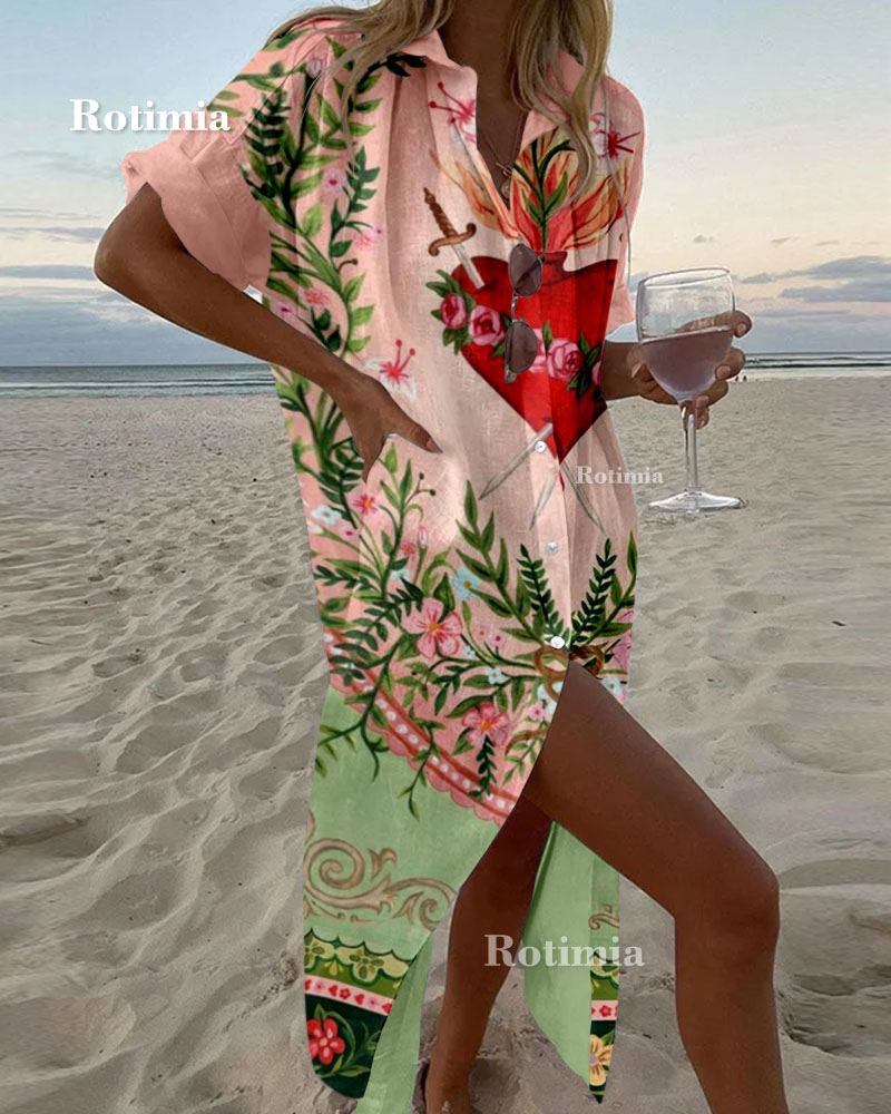 Flower Love Printed Shirt Dress