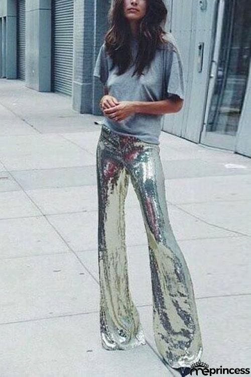 Sequin Wide Flare Pants
