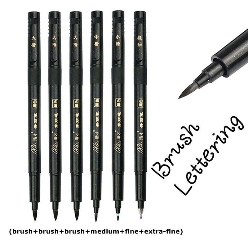 6pcs Hand Lettering Calligraphy Pen set Drawing Writing Signature Learning Extra Fine Brush Markers Art Supplies School Supplies