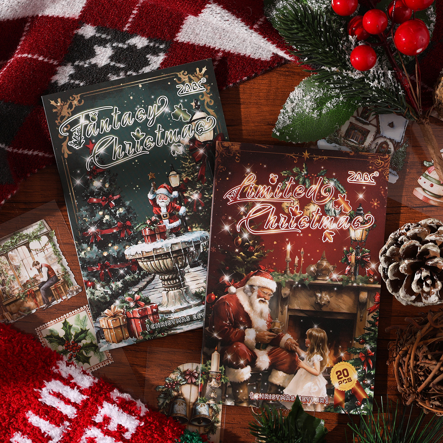 PET 스티커북 - 크리스마스 편지 시리즈 빈티지 산타클로스 트리 캐릭터