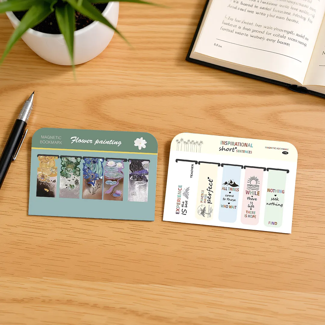 19Pcs Fresh Hand-Painte Magnetic Bookmarks Lightweight Page Markers Waterproof Scratch-Resistant for Women Men Book Lovers Reading Office Supplies