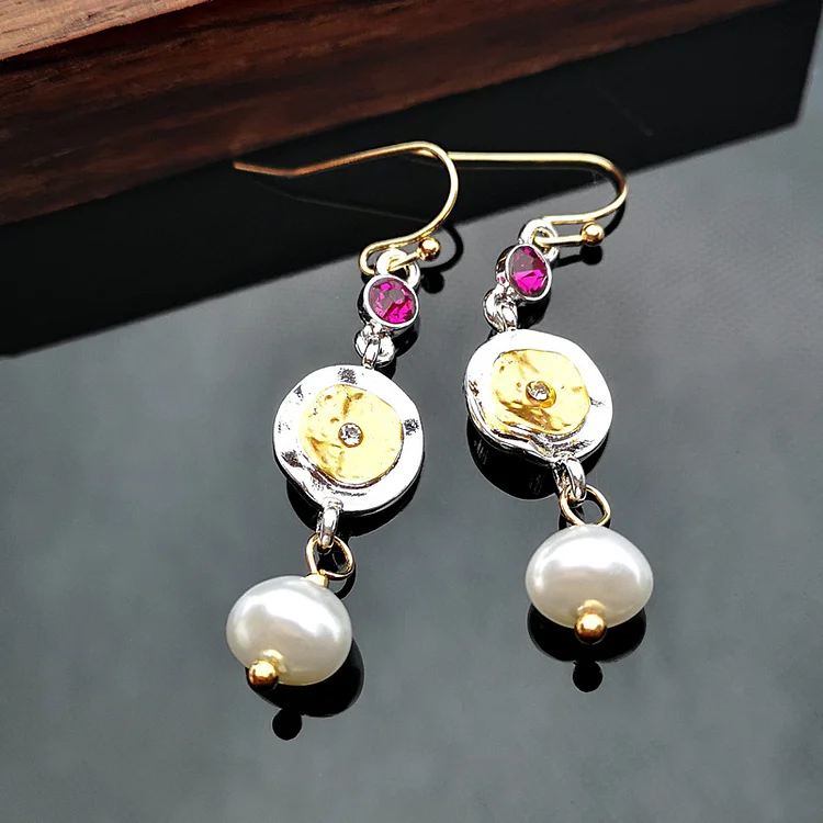 Red Pearl  Diamond Earrings