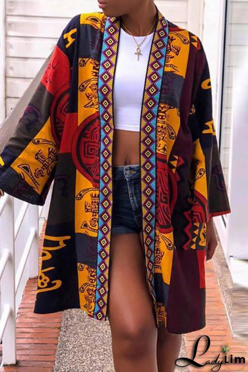 Multicolor Fashion Casual Print Cardigan Outerwear