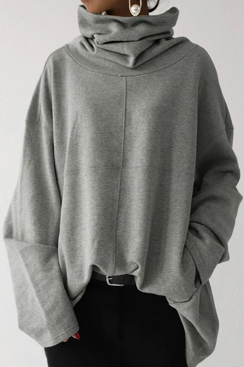 Rarove-Fall Outfits  - Casual Solid Patchwork Pocket Turtleneck Hoodies(5 Colors) Loose casual long sleeved high neck pullover solid color pocket jacket hoodie