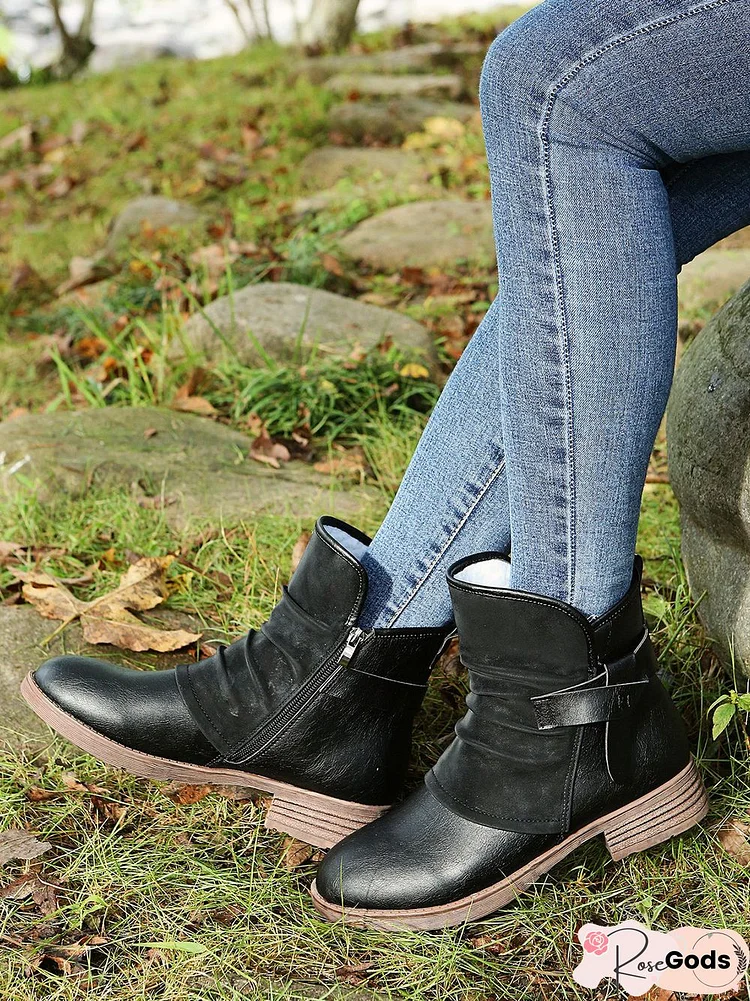 Retro Pleated Stitching Warm Fleece Knight Boots