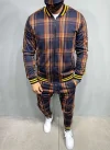 Men's Plaid Cardigan Jacket Trousers Sports Suit