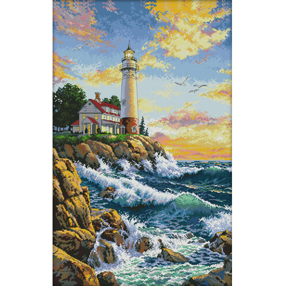 

Seaside Lighthouse - 11CT Stamped Cross Stitch - 56*83CM, 501 Original