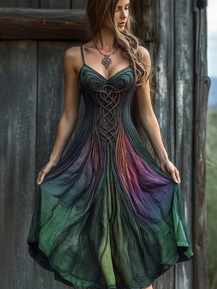 VChics Vintage Celtic Knot Gradient Art Sling Dress