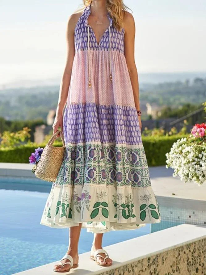 V Neck Rayon Printed Summer Dress