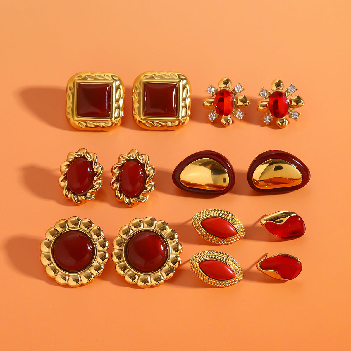 Jie Ding Stainless Steel Red Agate Earrings Zircon Earring Niche Earring