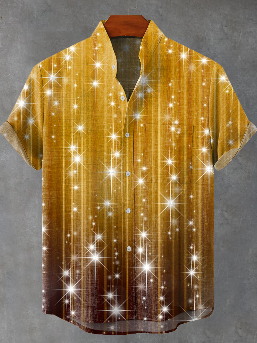 Vintage Gradient Gorgeous Star Pattern Art Print Casual 100% Cotton Shirt