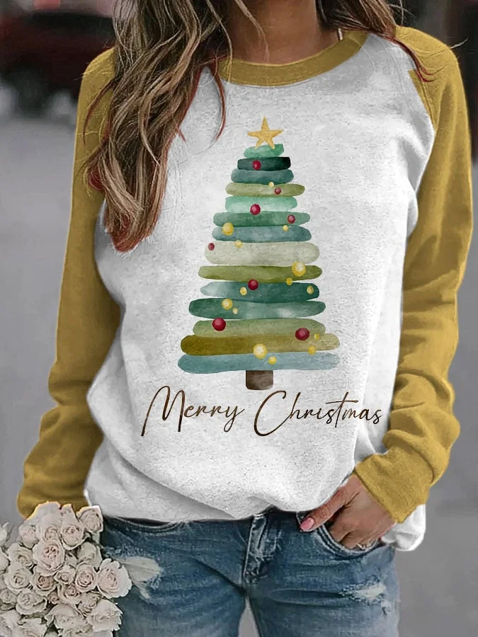 🎁Best Christmas Gifts🎁Women's Merry Christmas Tree Print Sweatshirt