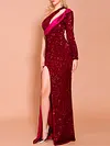 One-Shoulder Hollow Sequined Split-Side Slim Evening Maxi Dress